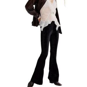 Free People Penny Pull-On Chevron Velvet Flared Pants